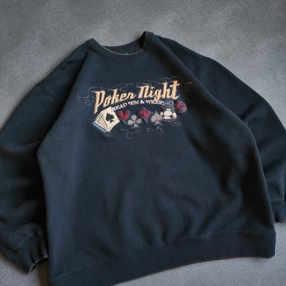 Croft & Barrow Poker Night Read 'Em and Weep Black Sweatshirt Large - Picture 2 of 6